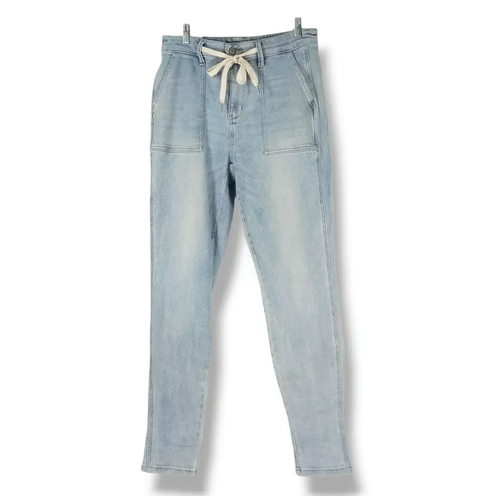 Judy Blue Jogger Jeans Drawstring Waist Utility Patch Pockets Light‎ Wash 9/29 - Picture 2 of 11